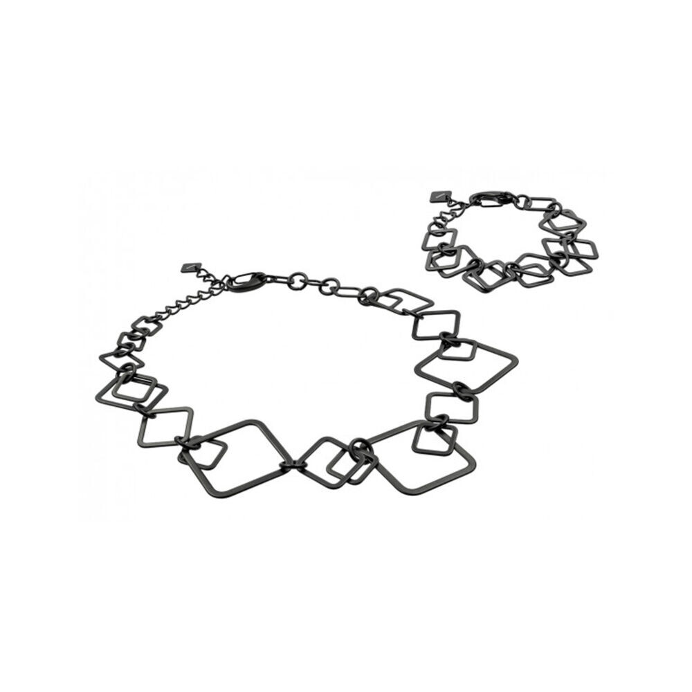 Set čiernej farby 3D náramku a náhrdelníka so štvorcami 18734