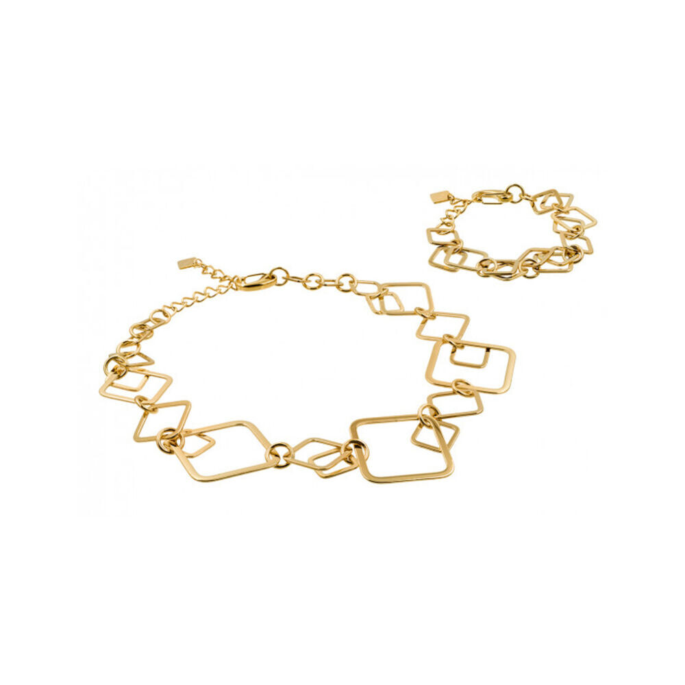 Súprava pozláteného 3D náramku a náhrdelníka so štvorcami 18757