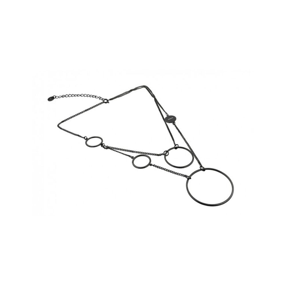 Dámsky čierny dvojitý náhrdelník s krúžkami rôznych veľkostí 18765