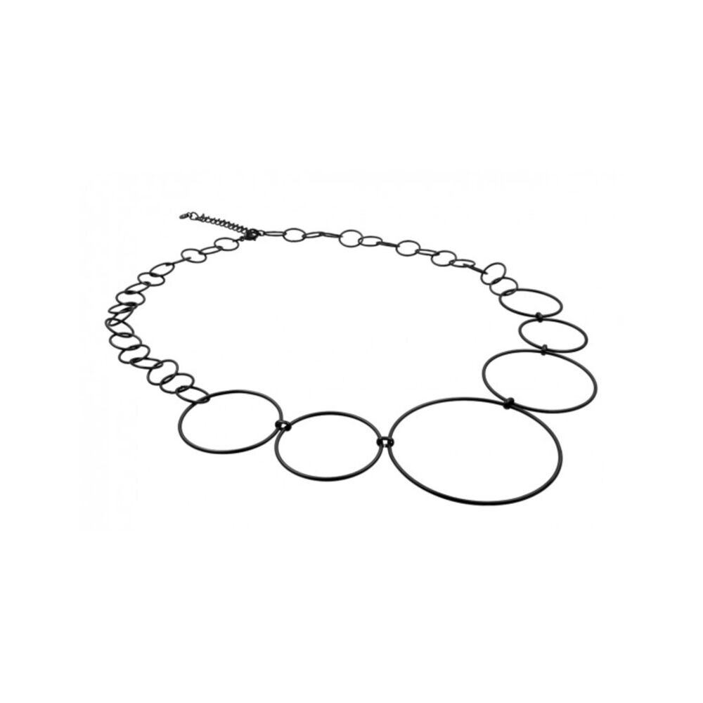 Dámsky čierny originálny náhrdelník s kruhmi rôznych veľkostí 18772