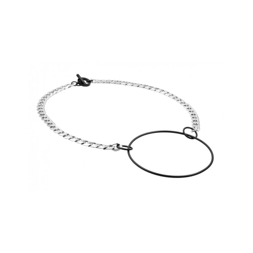 Dámsky čierno-strieborný náhrdelník s kruhom 18775