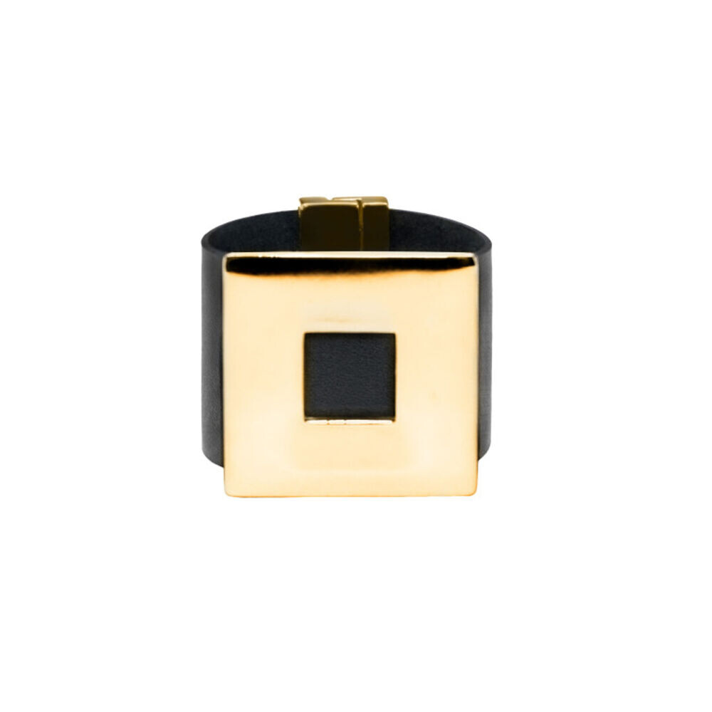 Dámsky kožený náramok s veľkou ozdobou - pozláteným štvocom 18831