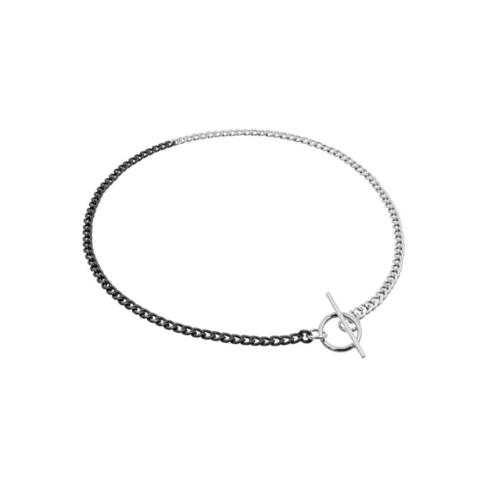 Náhrdelník z chirurgickej ocele čierno-strieborný s T-zapínaním 18860