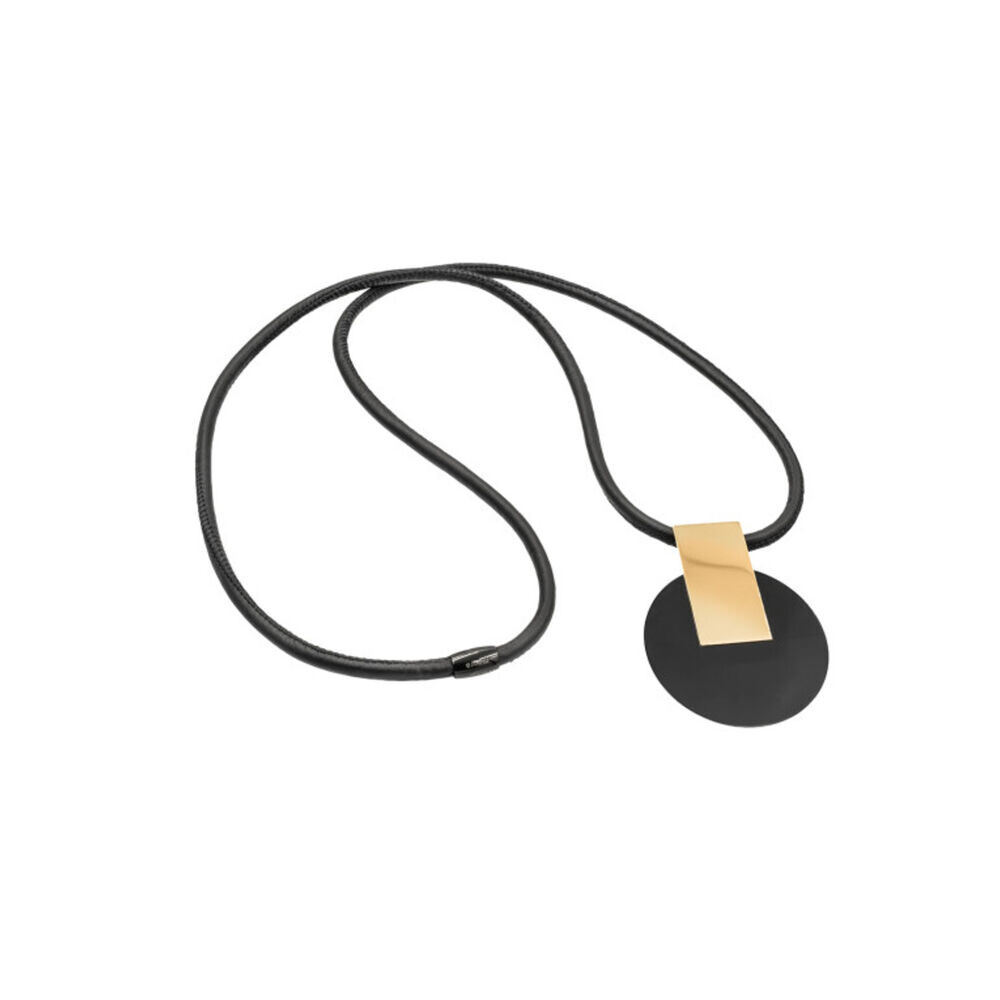 Choker náhrdelník s príveskom  - čierno-zlatým kruhom 18864