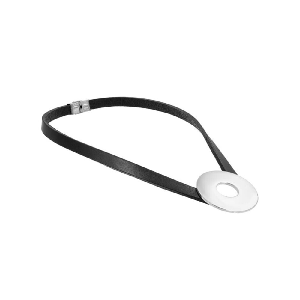 Kožený náhrdelník dámsky s príveskom - lesklým kovovým kruhom 18876