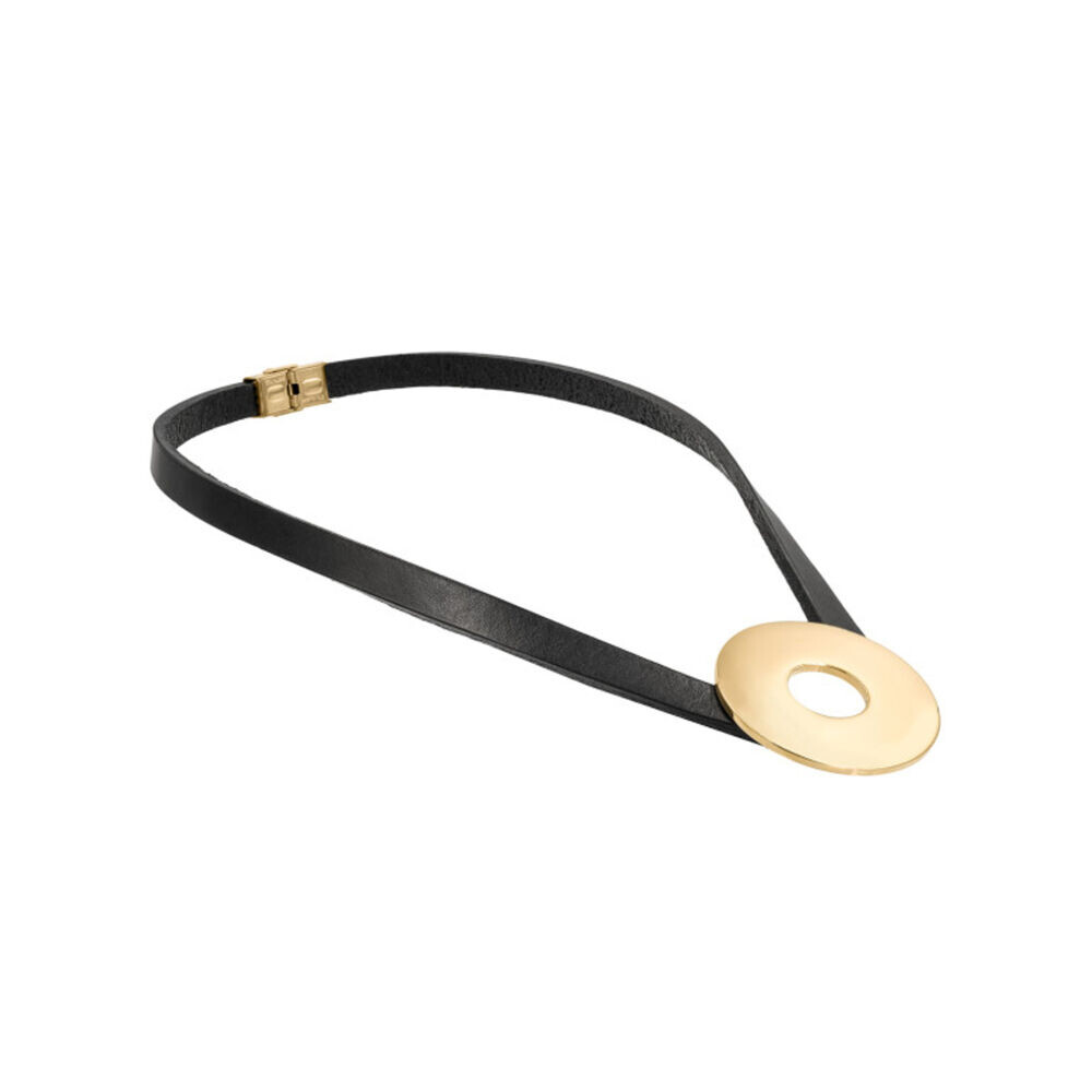 Kožený náhrdelník dámsky s príveskom - pozláteným kruhom 18877