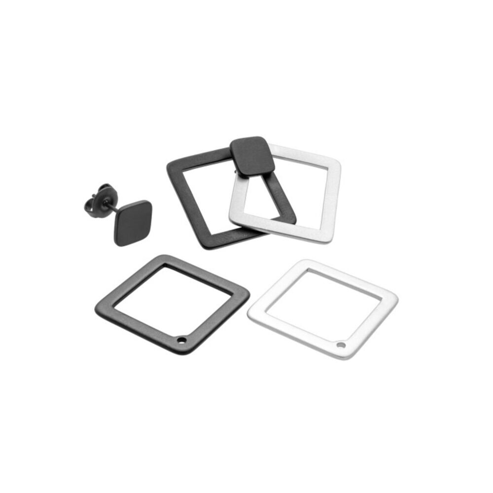 Súprava hranatých náušníc 3v1 v čiernej a striebornej farbe 18914