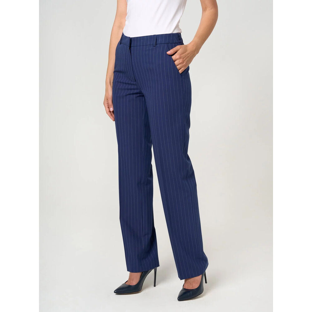 Elegantné dámske nohavice tmavomodré s jemnými prúžkami 19122