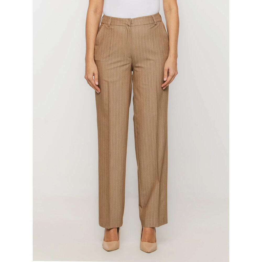 Elegantné dámske nohavice hnedé s jemnými prúžkami 19123