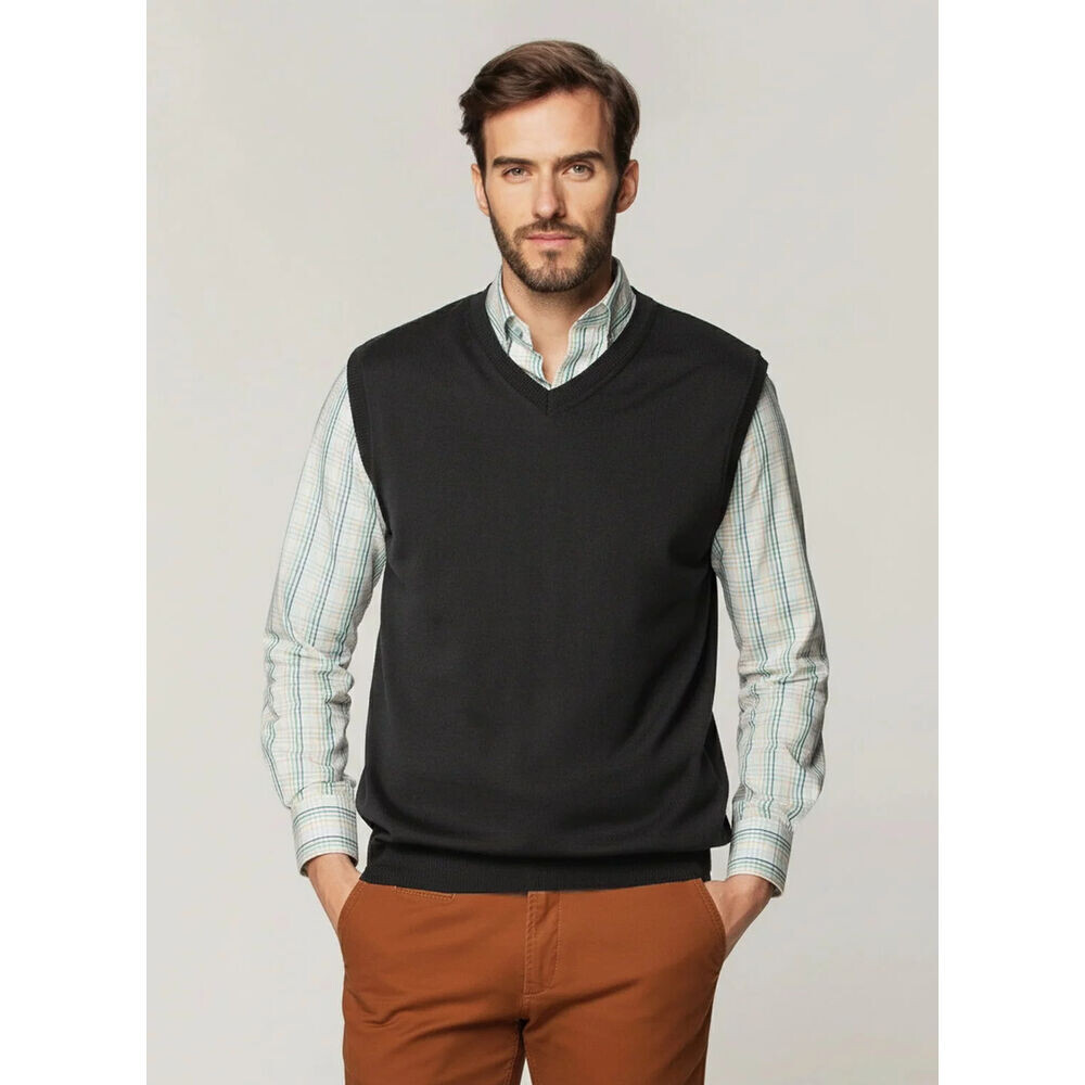 Pánska vesta grafitovej farby s hladkým vzorom 19163