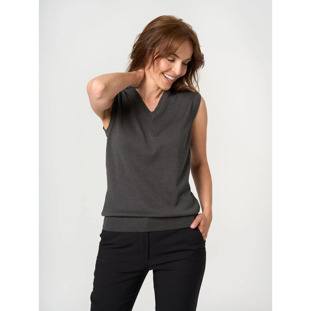 Dámska antracitová pletená vesta s výstrihom do V 19179