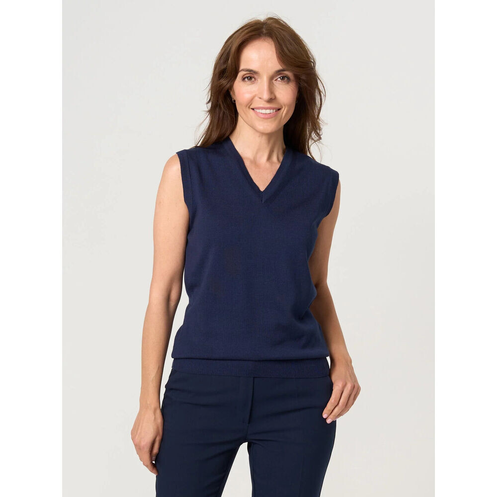 Dámska tmavomodrá pletená vesta s výstrihom do V 19180