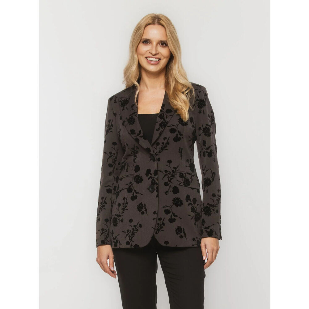 Dámske vínové sako s čiernymi kvetinovými vzormi 19192