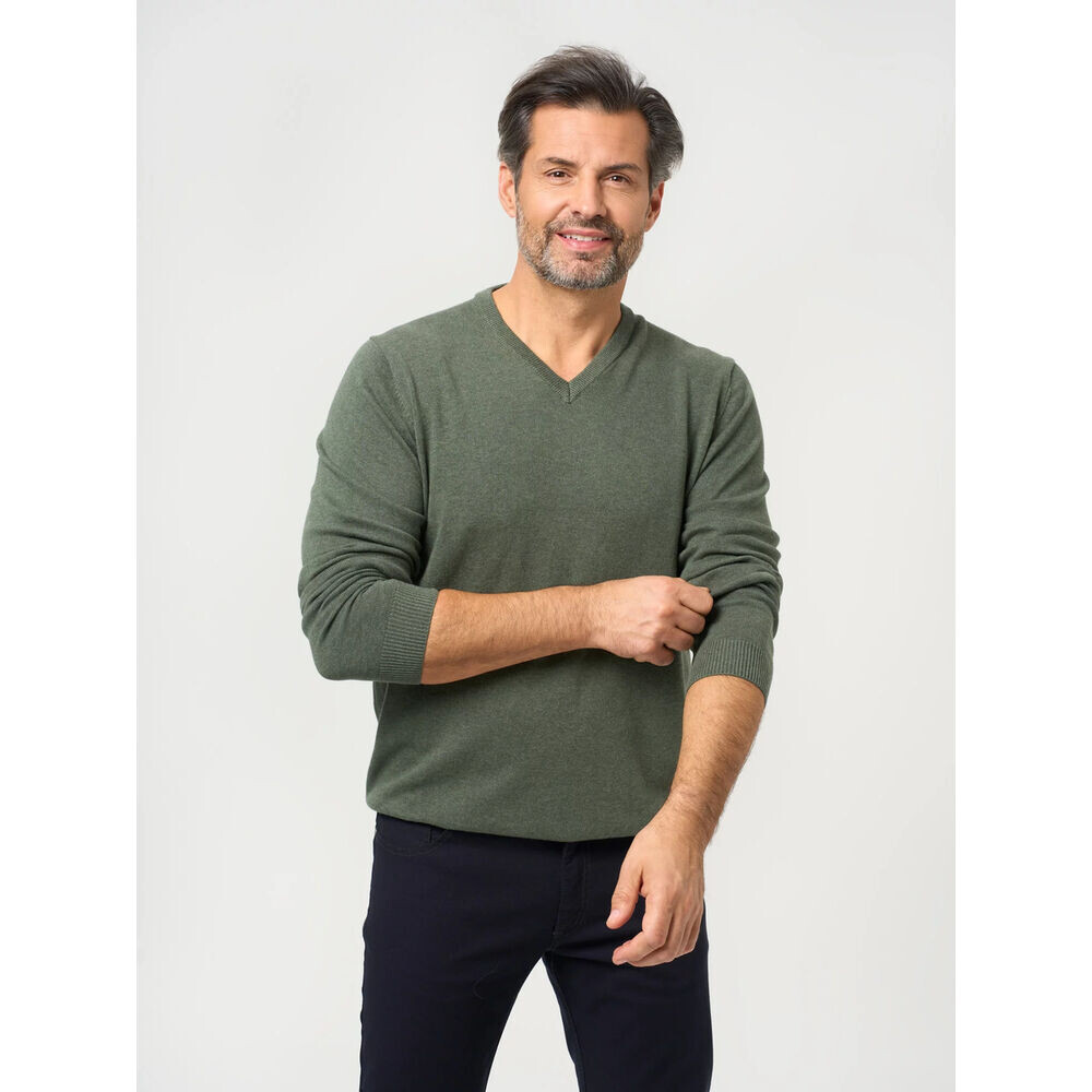 Pánsky tenký sveter zelený s výstrihom do V 19284