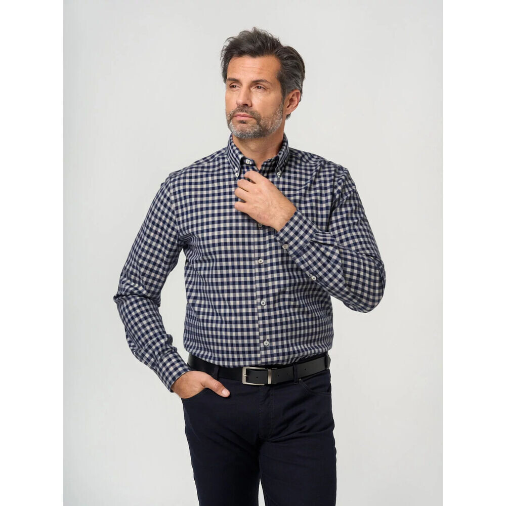 Pánska košeľa slim fit s modro-bielym kockovaným vzorom 19292