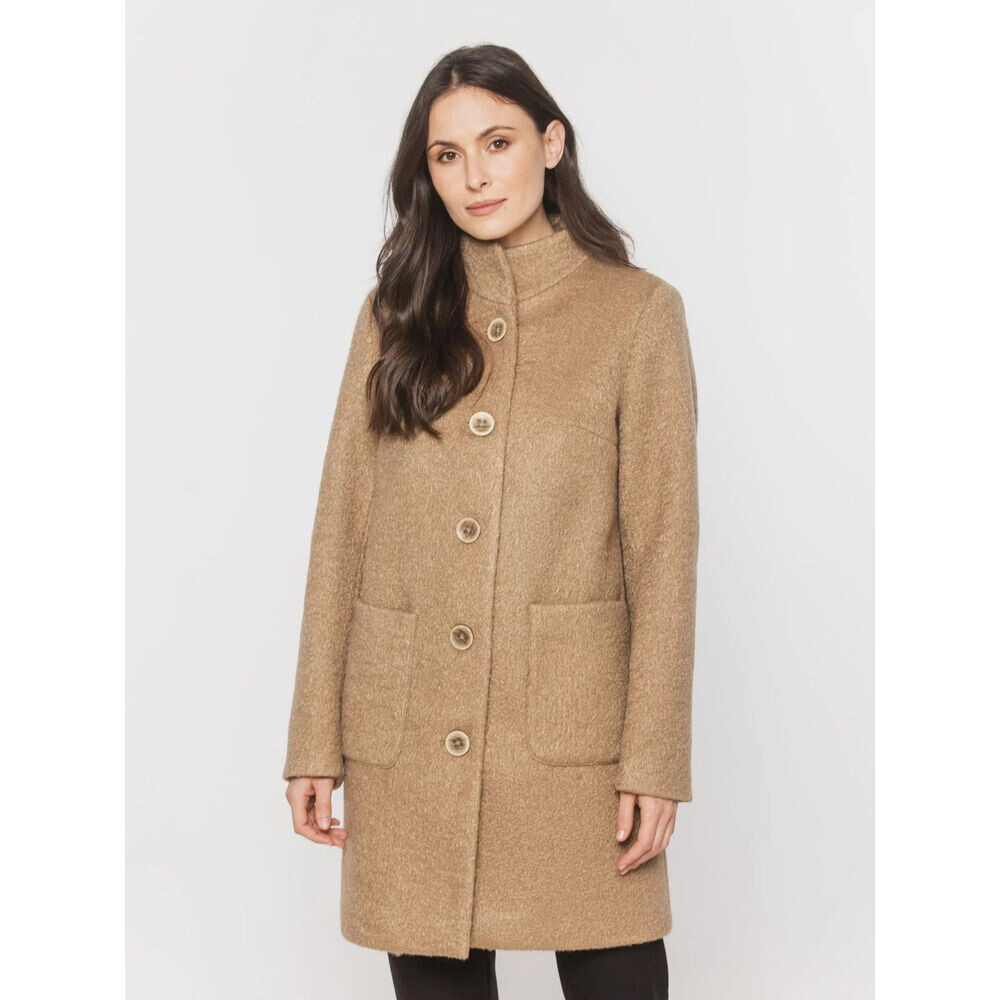Dámsky kabát tmavobéžovej farby s veľkými gombíkmi 19325