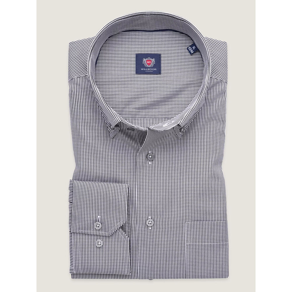 Pánska predĺžená košeľa slim fit s grafitovým kockovaným vzorom 19348