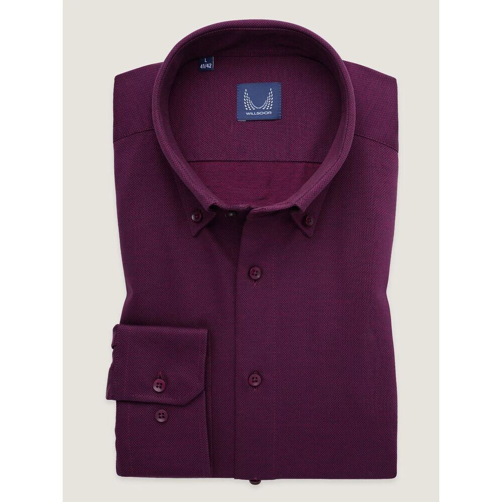 Pánska úpletová košeľa slim fit bordovej farby s jemným vzorom 19362