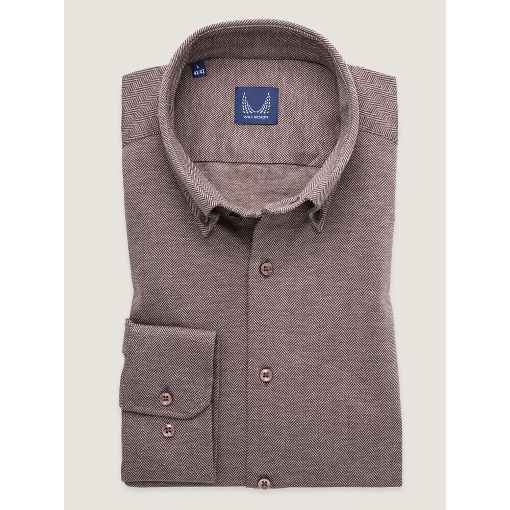 Pánska úpletová košeľa slim fit svetlohnedá s jemným vzorom 19367