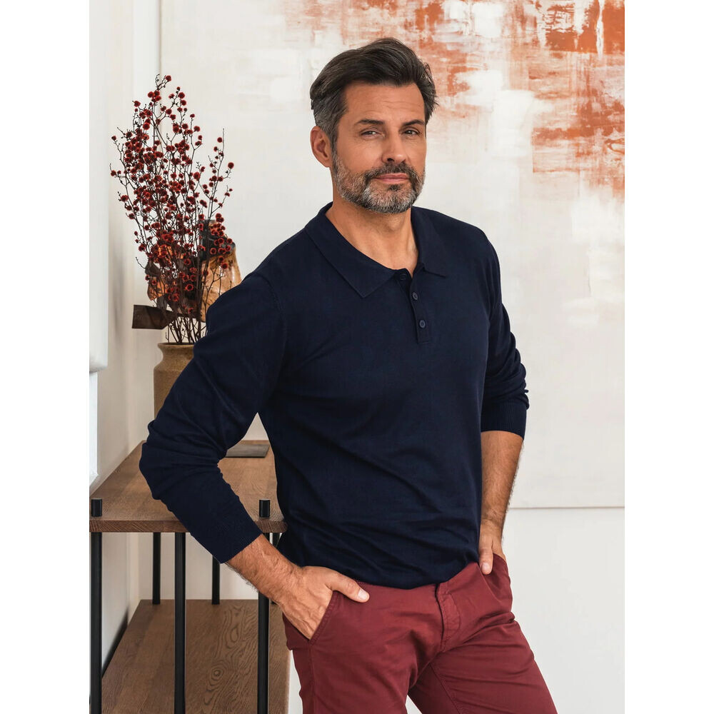 Pánske polo tričko s dlhým rukávom v tmavomodrej farbe 19385