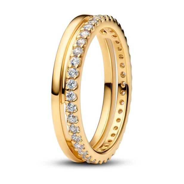 Pandora Pozlátený dvojitý prsteň so zirkónmi Timeless Shine 163799C01 52 mm