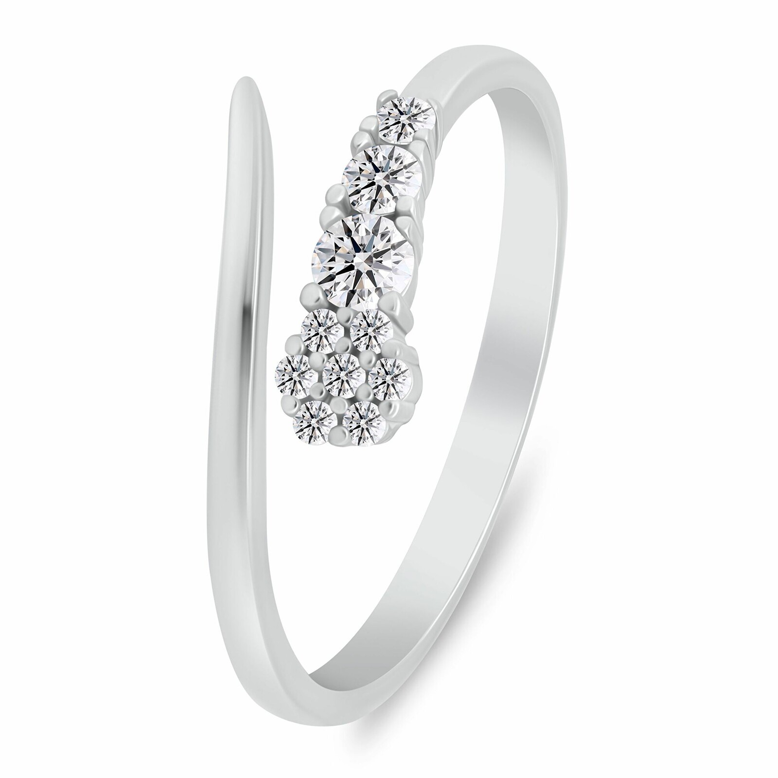 Brilio Silver Luxusný otvorený prsteň s čírymi zirkónmi RI153W 52 mm