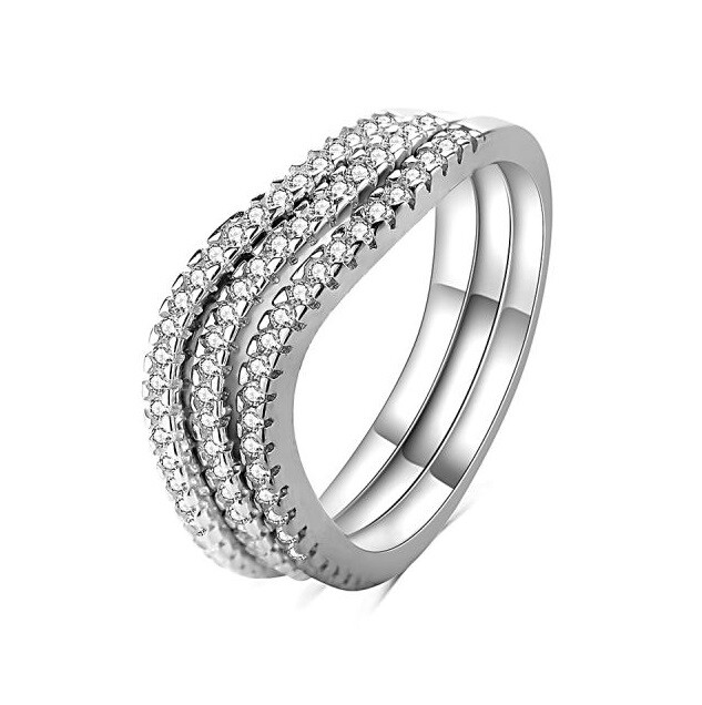 MOISS Trojitý strieborný prsteň so zirkónmi R00023 60 mm