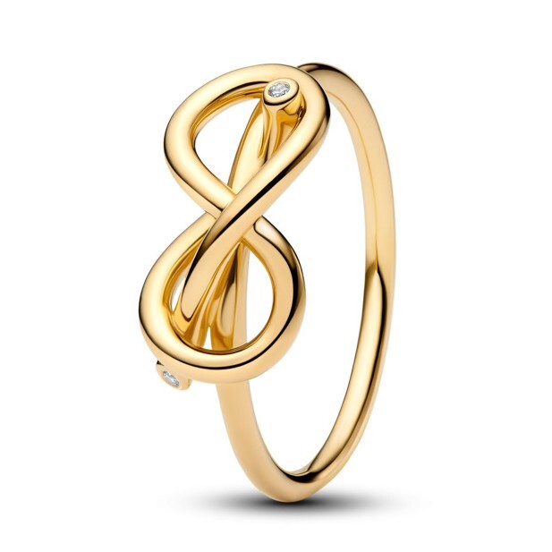 Pandora Pozlátený prsteň Uzol nekonečna s kubickými zirkónmi Shine Moments 163759C01 56 mm