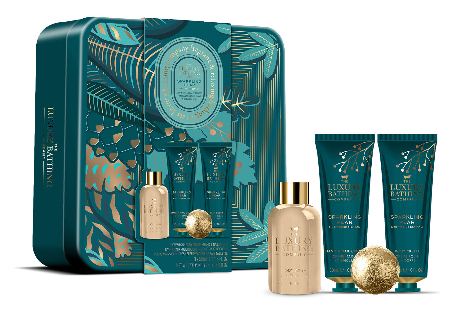 The Luxury Bathing Company Darčeková sada v plechovej dóze Hruška & Kvet nektárinky 4 ks