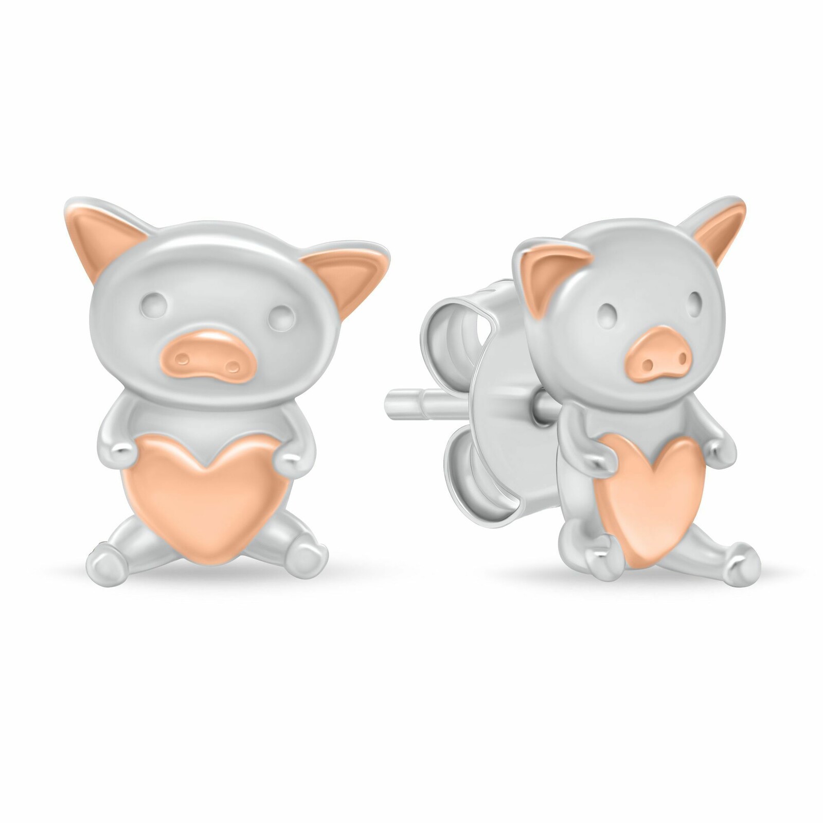 Brilio Silver Roztomilé strieborné náušnice Prasiatko so srdcom EA1226W