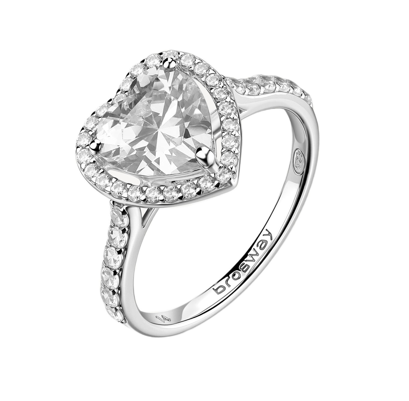 Brosway Strieborný srdiečkový prsteň s kubickými zirkónmi Fancy Infinite White FIW166 52 mm