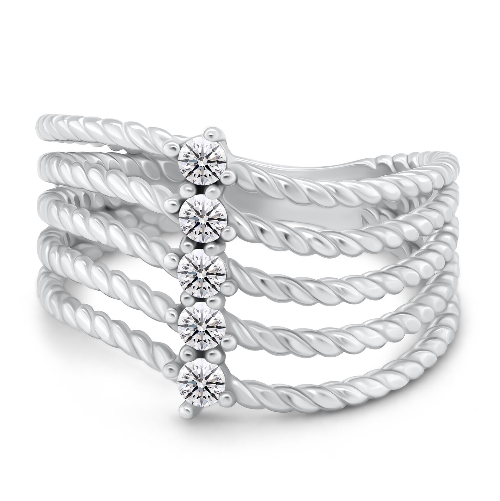 Brilio Silver Päťradový strieborný prsteň s čírymi zirkónmi RI145W 60 mm