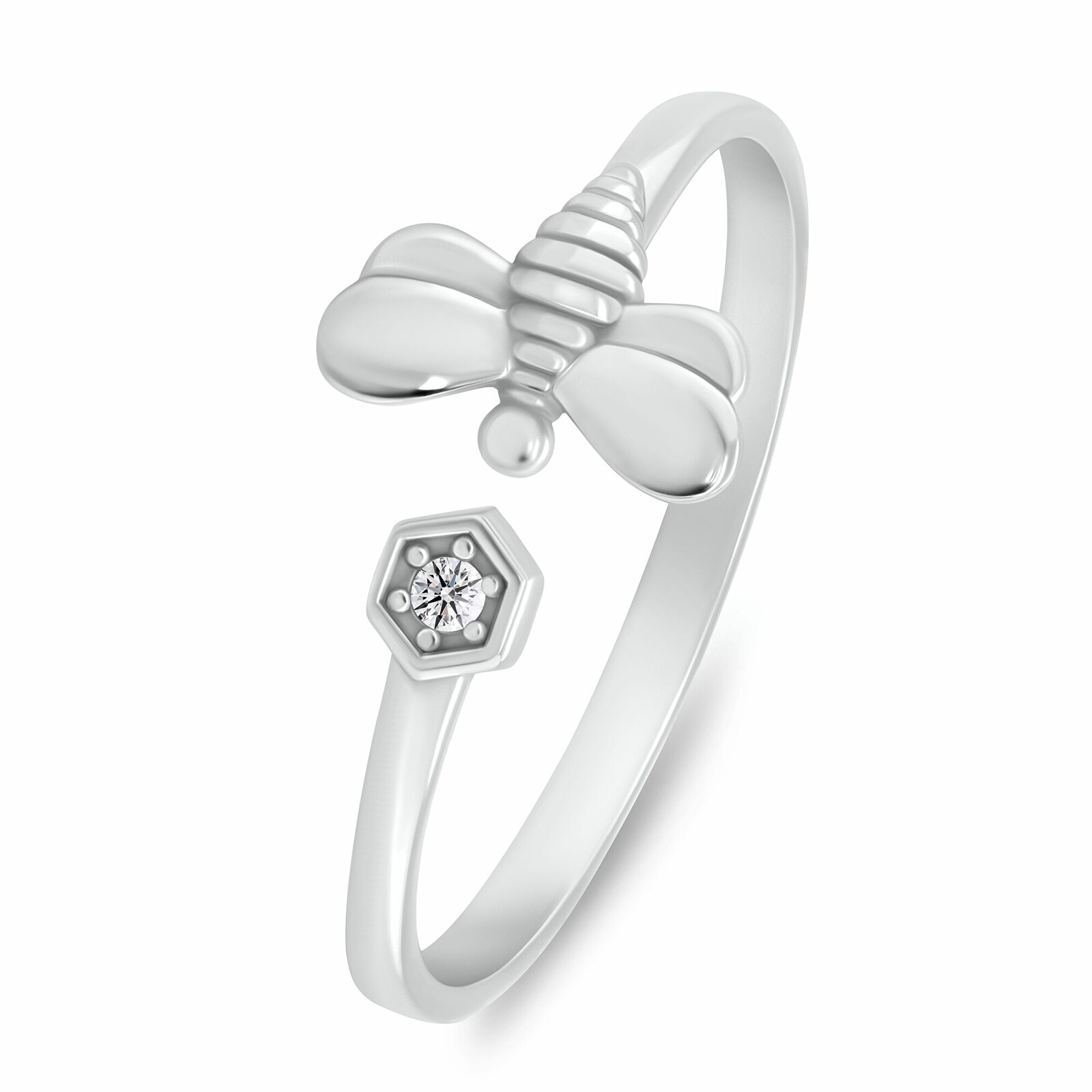 Brilio Silver Pôvabný otvorený prsteň Včielka so zirkónmi RI143W 55 mm