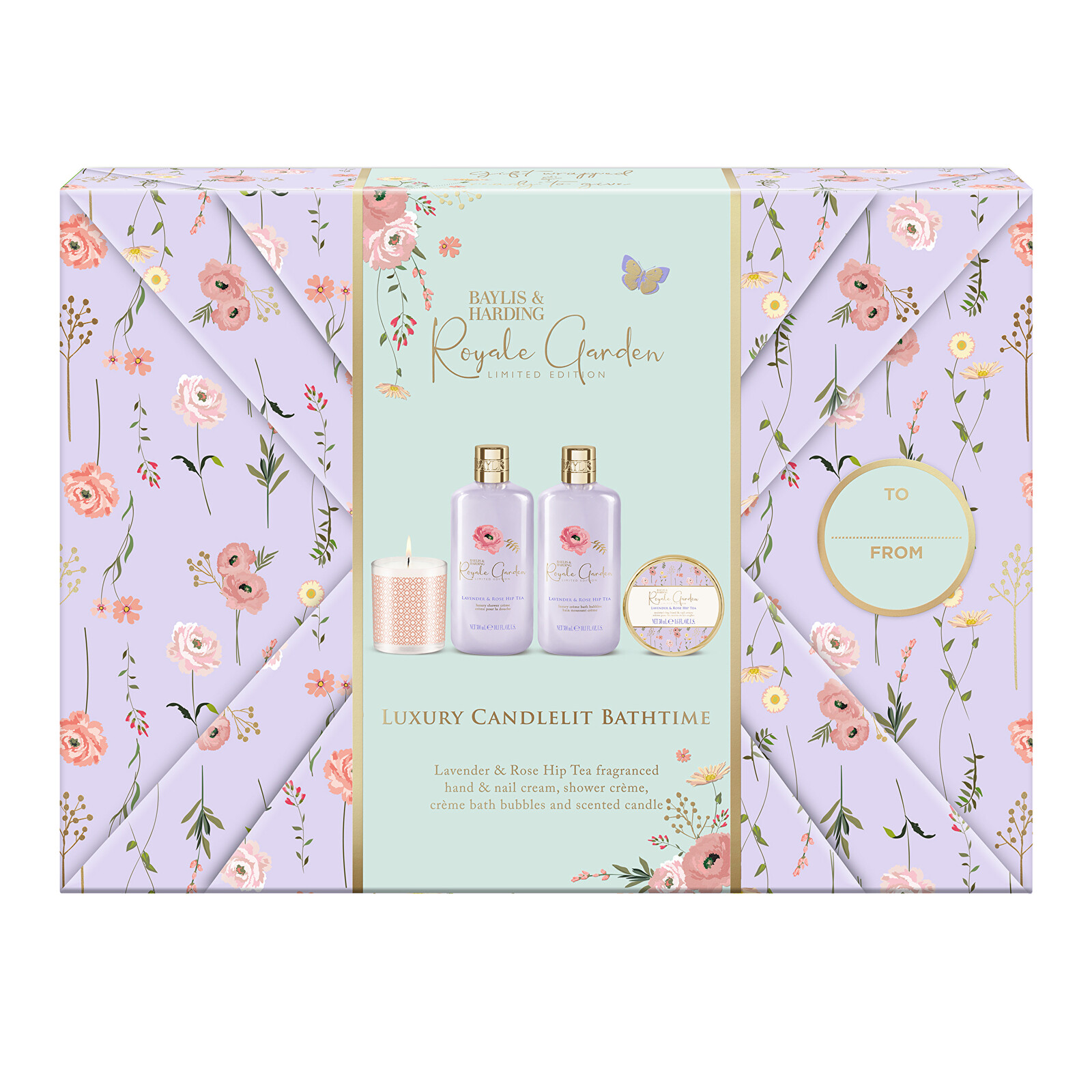 Baylis & Harding Darčeková sada starostlivosti o telo Levanduľa & Šípkový čaj 4 ks