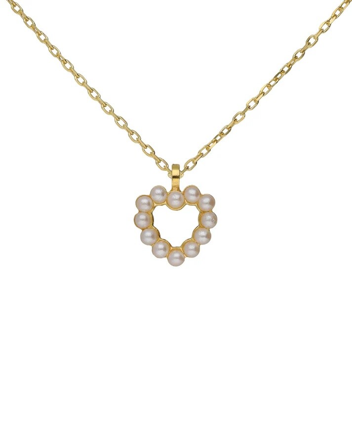 Victoria Cruz Pôvabný pozlátený náhrdelník Srdiečko s perličkami Sera A5575-00DG