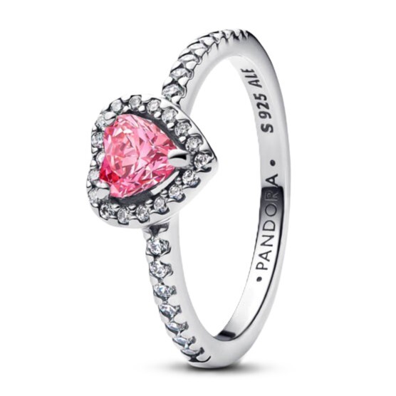 Pandora Romantický strieborný prsteň s ružovým srdcom Timeless 198421C03 56 mm