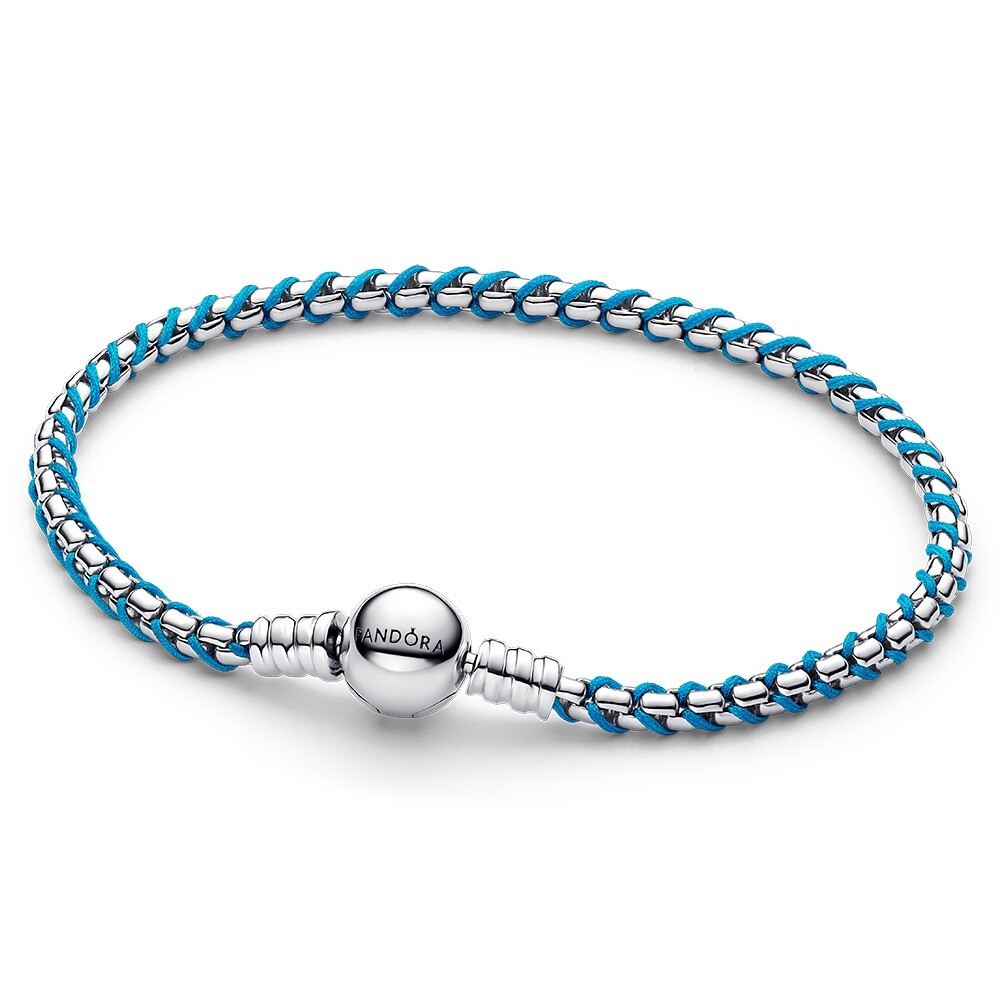 Pandora Strieborný náramok na prívesky s tyrkysovou šnúrkou Moments 593816C01 16 cm