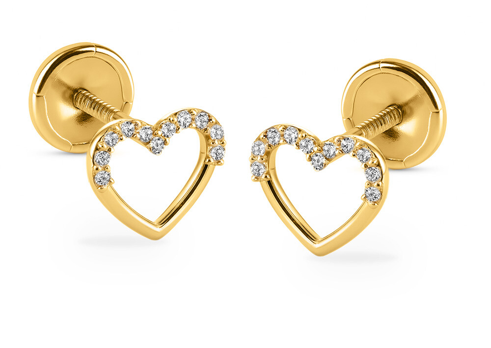 Brilio Srdiečkové náušnice zo žltého zlata so zirkónmi 14/255.281/17ZIR