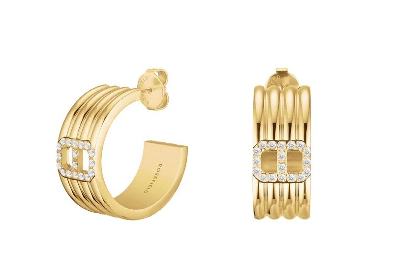 Rosefield Moderné pozlátené s čírymi kryštálmi Fine Octagon JEOSG-J1181