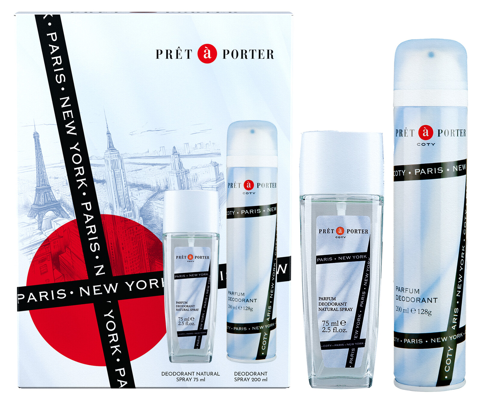 Coty Prêt à Porter - dezodorant s rozprašovačom 75 ml + dezodorant v spreji 200 ml