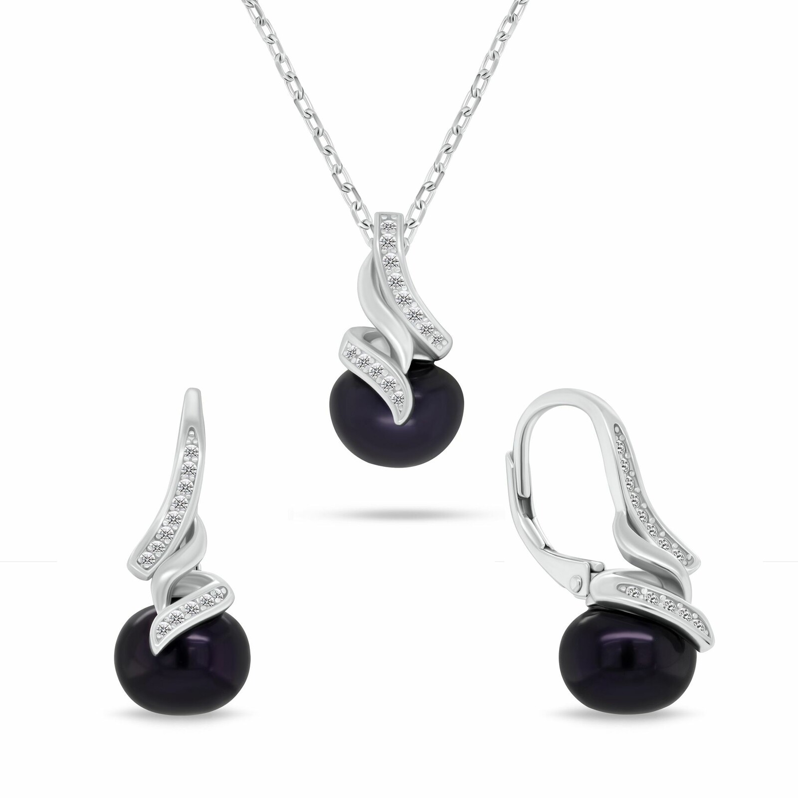 Brilio Silver Elegantný set šperkov s tmavými perlami SET298WBC (náušnice, náhrdelník)