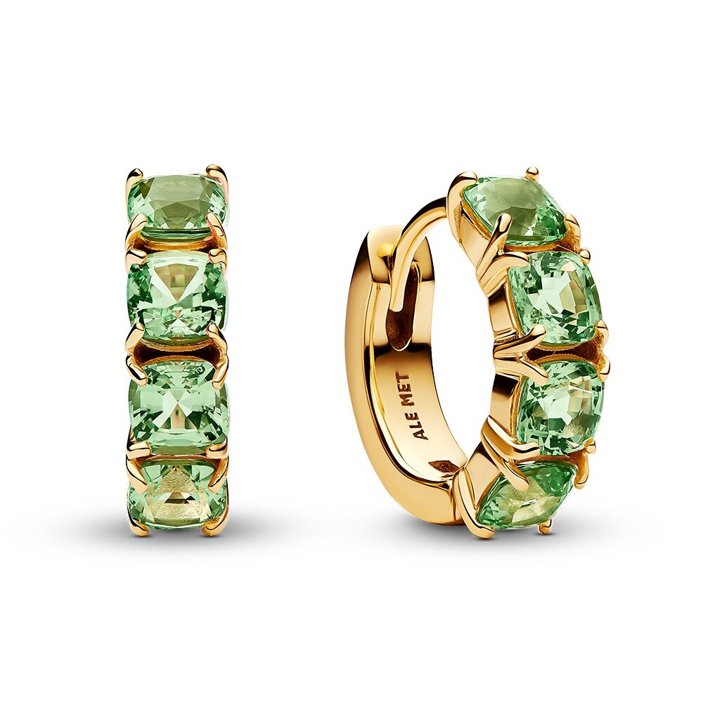 Pandora Pozlátené kruhy so zelenými krištáľmi Timeless Shine 263851C01