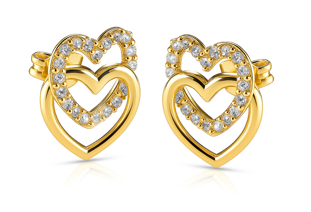 Brilio Zlaté náušnice Prepletené srdcia so zirkónmi 14/255.271/3ZIR