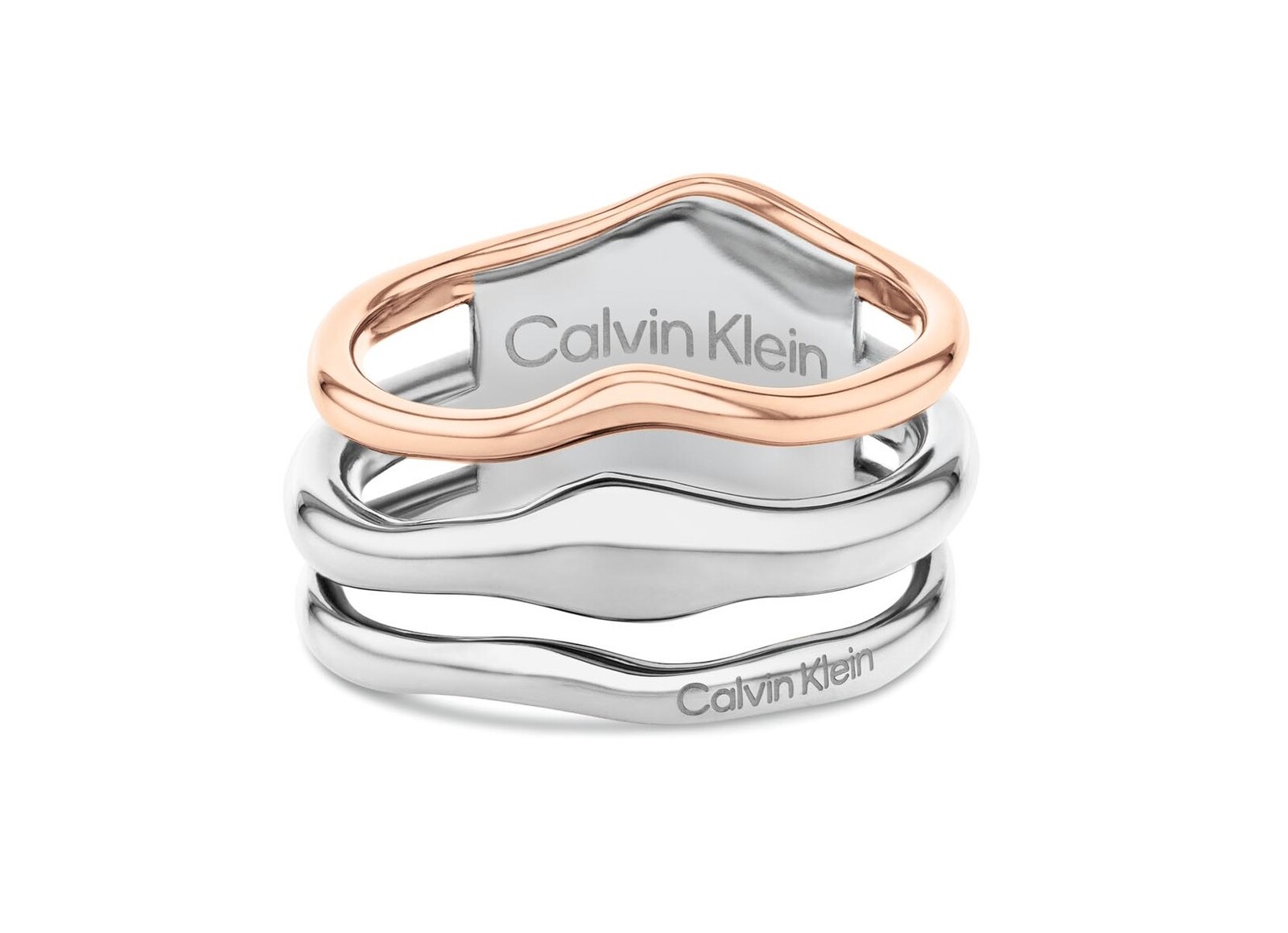 Calvin Klein Módny dámsky bicolor prsteň z ocele CK Wavy 35000651 56 mm