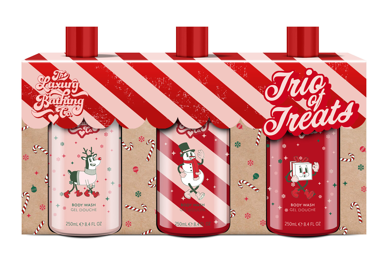 The Luxury Bathing Company Darčeková sada sprchových gélov Vianočné cukrovinky, Kakao & Vanilka 3 x 250 ml
