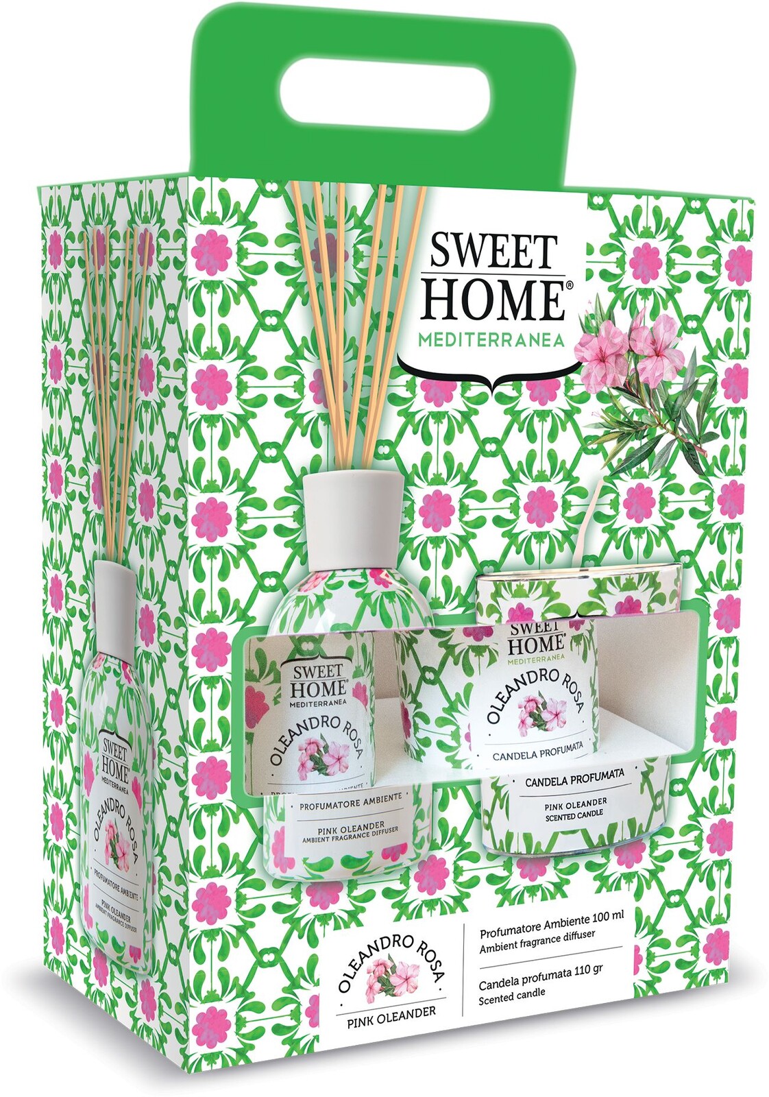 Sweet Home Collection Darčeková sada aróma difuzéra so sviečkou Pink Oleander