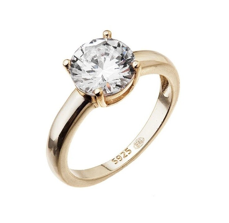 Evolution Group Elegantný pozlátený prsteň s čírym zirkónom 15012.1 crystal 50 mm