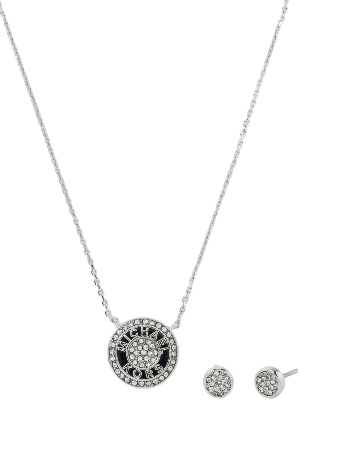 Michael Kors Strieborná súprava šperkov Logo Tape MKJ8328SET (náhrdelník, náušnice)