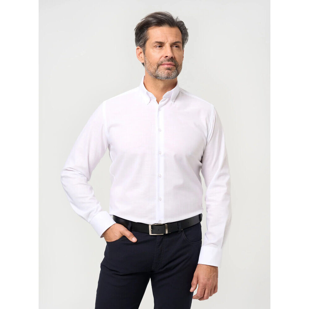 Pánska klasická košeľa v bielej farbe s golierom na gombíky 18305