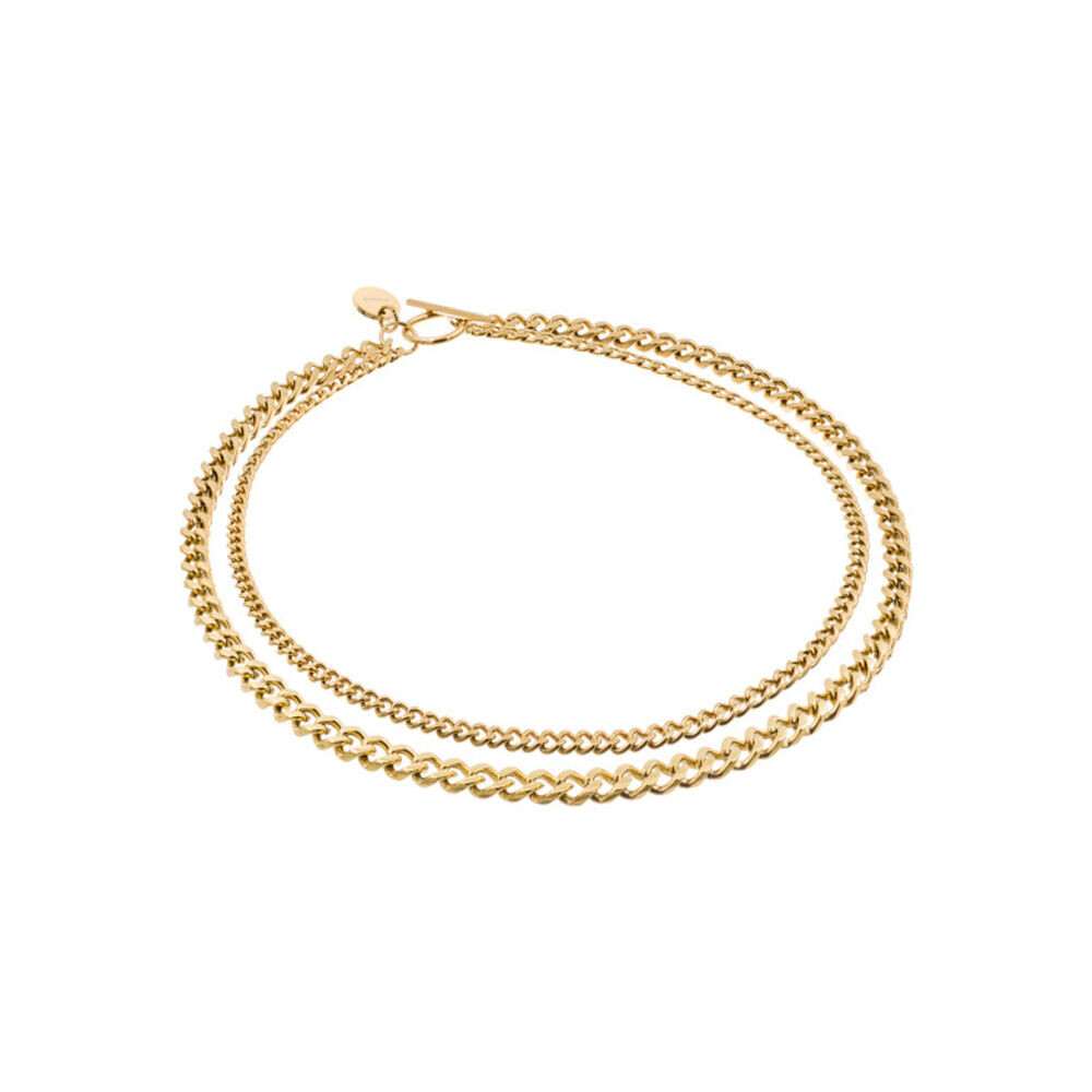 Dámsky pozlátený náhrdelník s T-zapínaním - dvojitá retiazka 18846